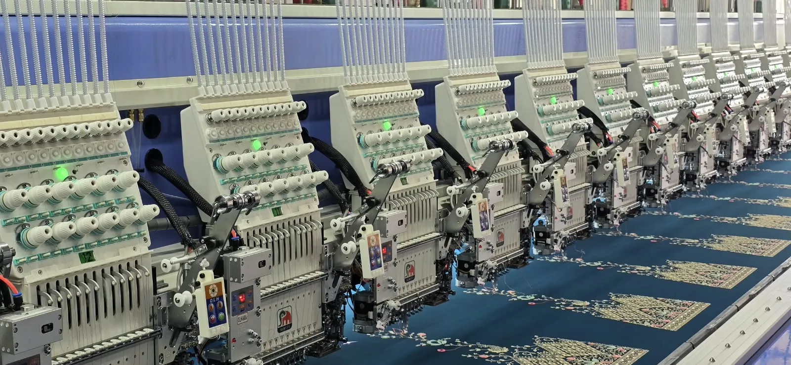 Multi-head embroidery machines in production