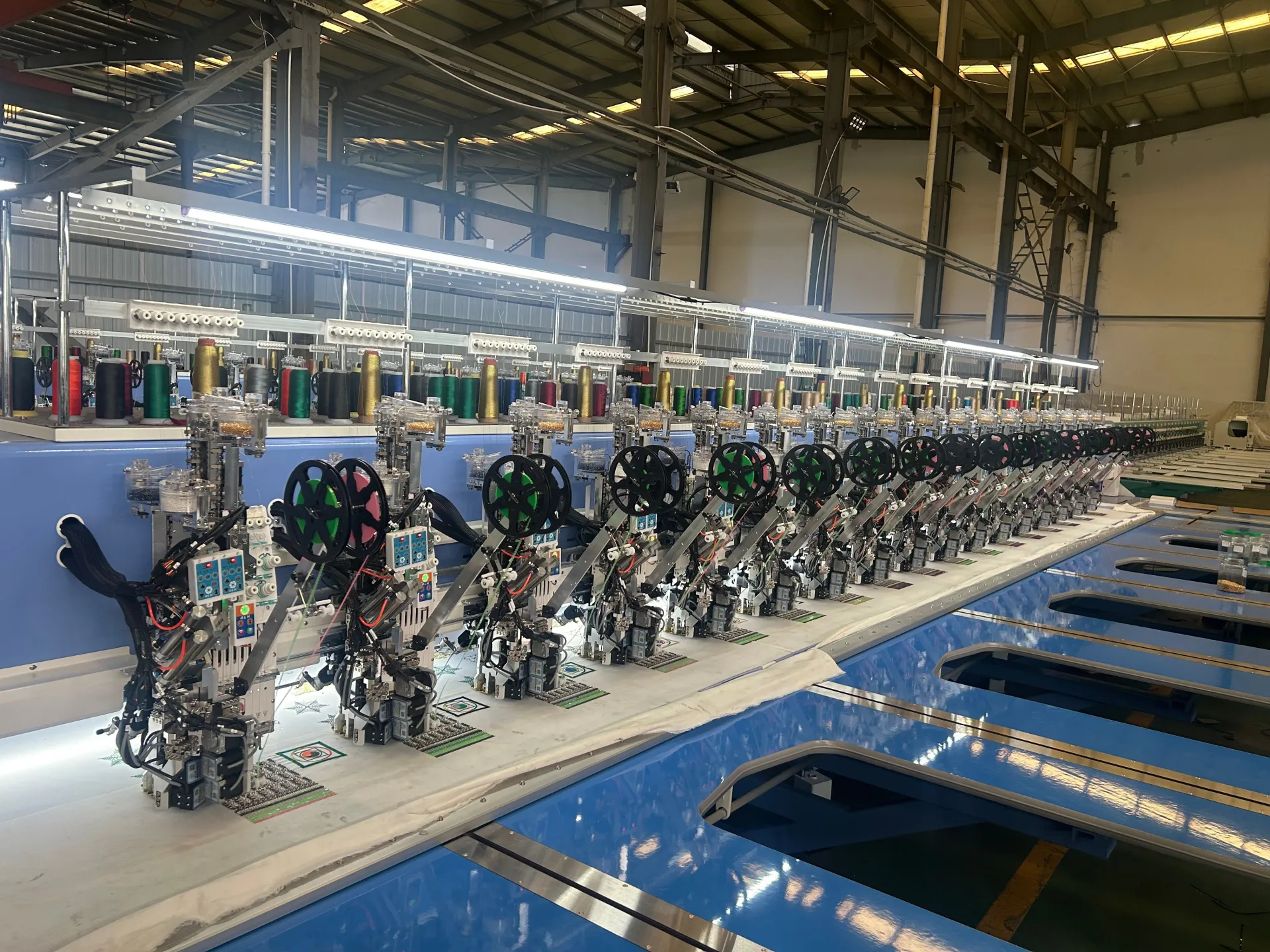 Embroidery machines with device attachments