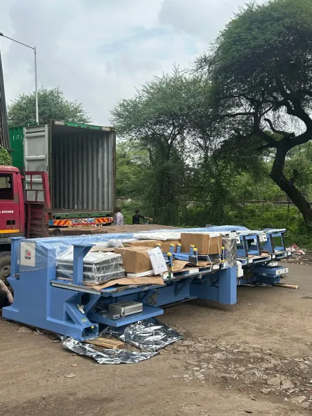 Unloading machine parts from the container