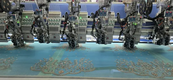 Beads work on teal fabric